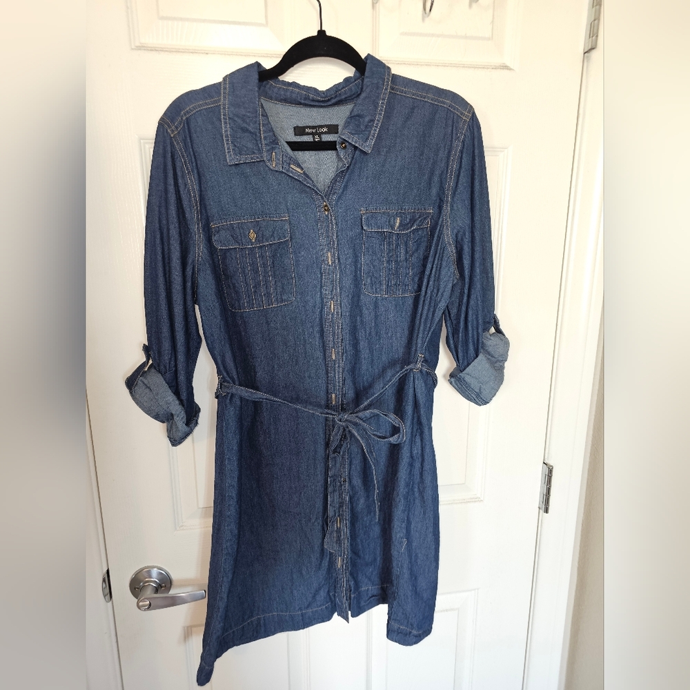 3/4 Sleeve Denim Shirt Dress by New Look